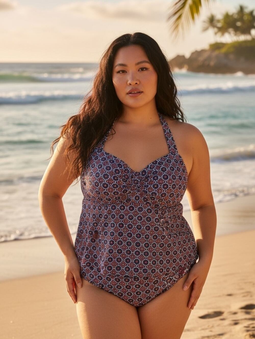 Old Navy NWT Burgundy Navy Printed Halter Two Piece Tankini Swimsuit Size 3X